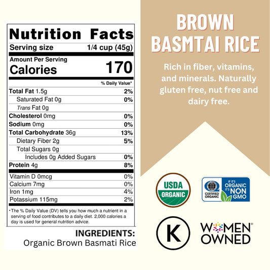 Mountain High Organics, Certified Organic Brown Basmati Rice, Pack of 6 1lb Bags