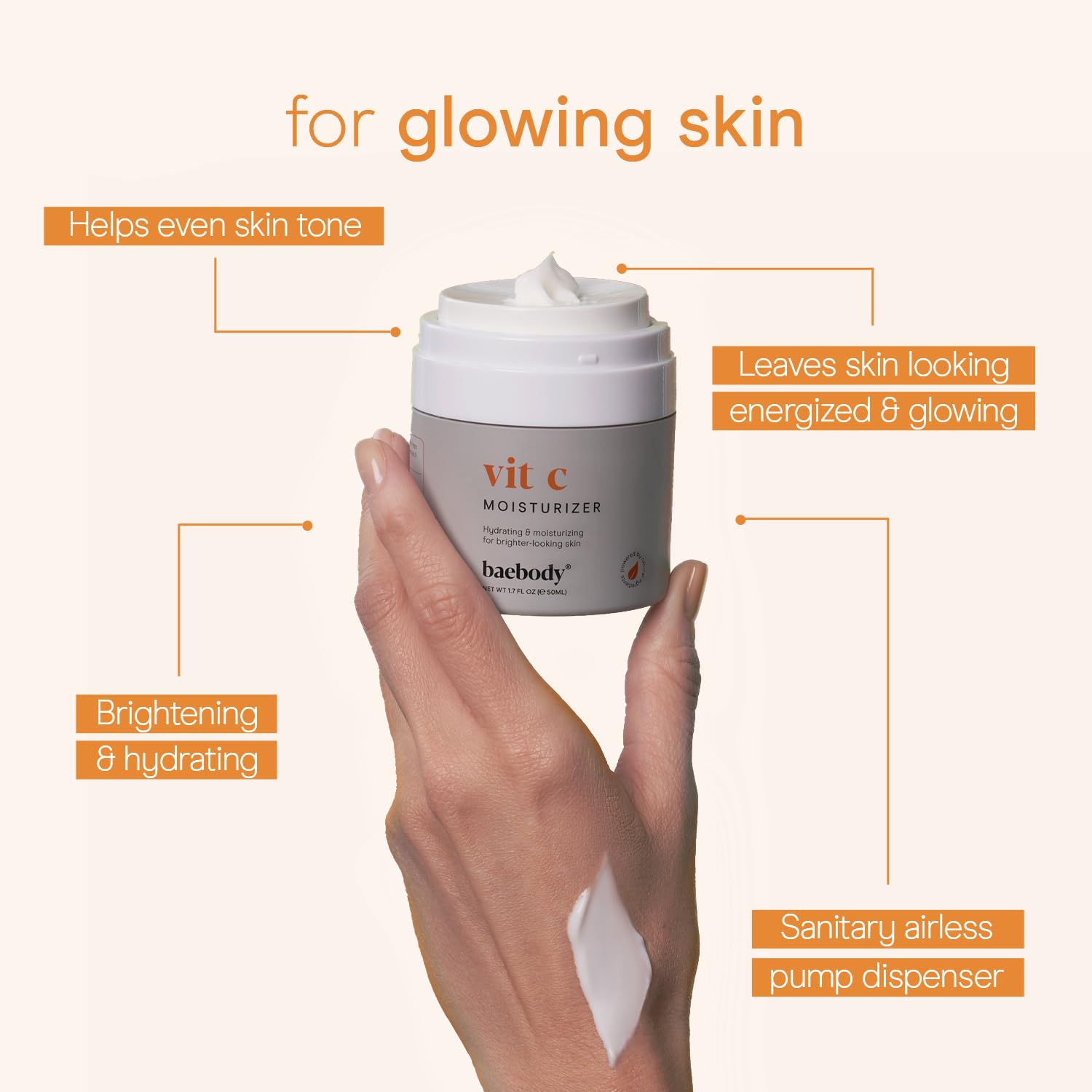 Baebody Made In Usa Vitamin C Face Moisturizer - Brightening Vitamin C Cream Moisturizer With Jojoba Oil - Anti Aging And Hydrating (1.7 Fl Oz/50 Ml) : Beauty & Personal Care