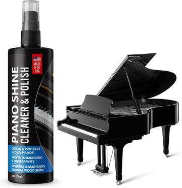 Piano Shine Polish & Cleaner - Clean, Polish, Wax & Protect Glossy Pianos & Surfaces - Made in USA - 8 oz Cleaning Solution with Added UV Protectant & Anti-Static - Prevents Dust & Smudges