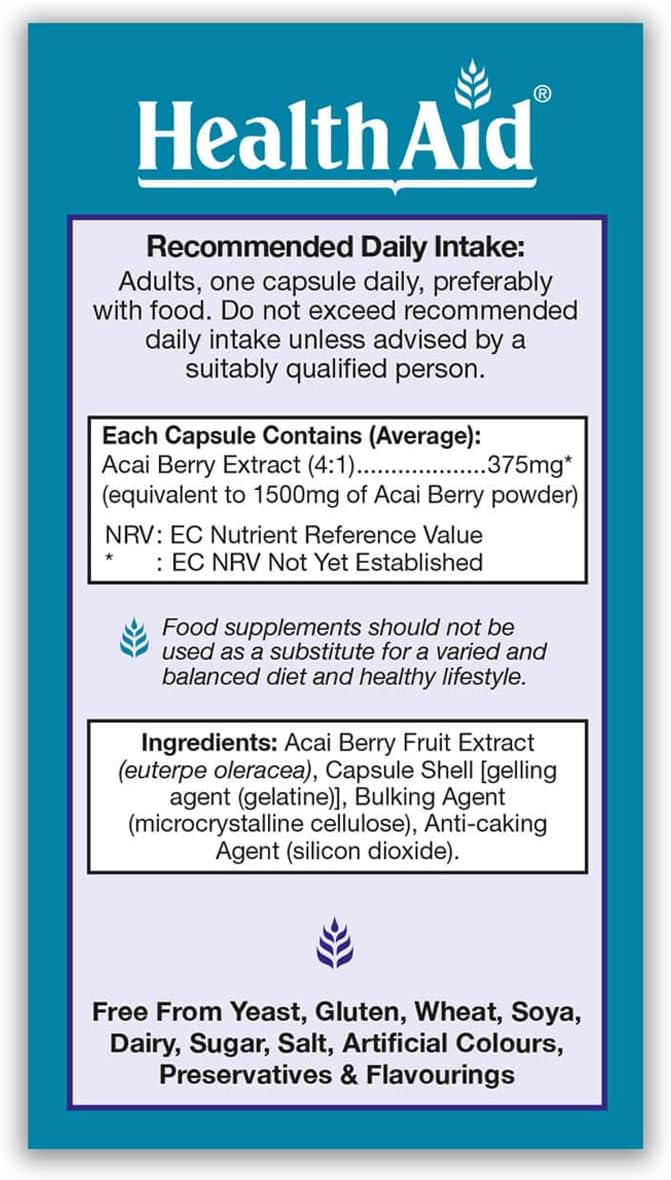 HealthAid AcaiAce Acai Berry 1500mg 30 Capsules : Amazon.co.uk: Health & Personal Care