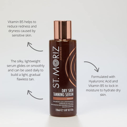 St Moriz Advanced Dry Skin Gradual Tanning Serum In Medium | Gradual Vegan Fake Tan Serum With Hyaluronic Acid & Vitamin B5 For Extra Hydration | Dermatologically Tested & Cruelty Free | 150Ml