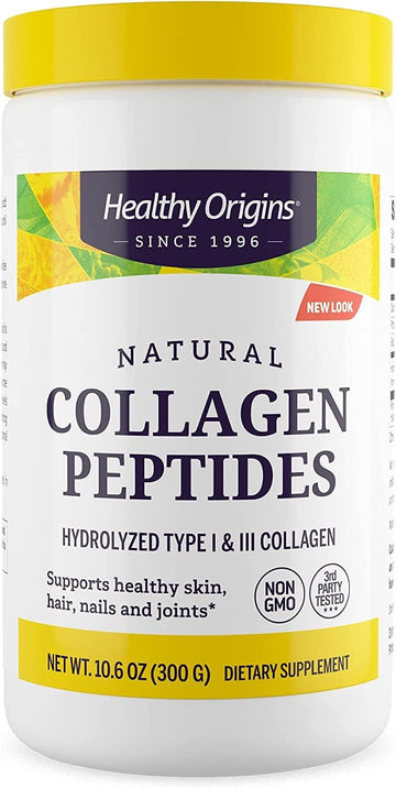 Healthy Origins Natural Collagen Peptides, 300 g - Aids Skin, Hair, Nails & Joints - Grass-Fed Collagen Peptides Powder - Hydrolyzed Collagen - Gluten-Free & Non-GMO Supplement - 10.