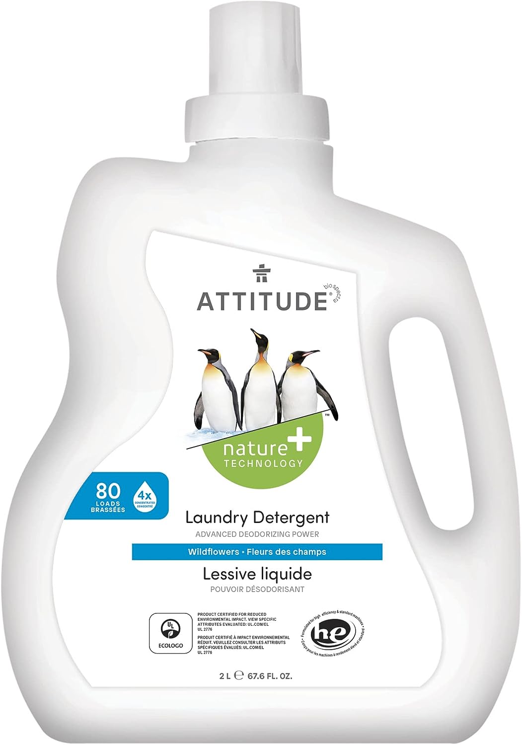 ATTITUDE Liquid Laundry Detergent, EWG Verified Laundry Soap, HE Compatible, Vegan and Plant Based Products, Cruelty-Free, Wildflowers, 80 Loads, 67.6 Fl Oz
