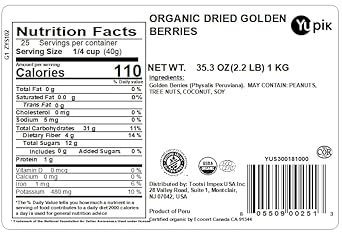 Yupik Organic Dried Golden Inca Berries, 2.2 Lb, Goose Berries, Tart & Sweet Berry, Sulfite-Free, Source Of Fiber, No Additives