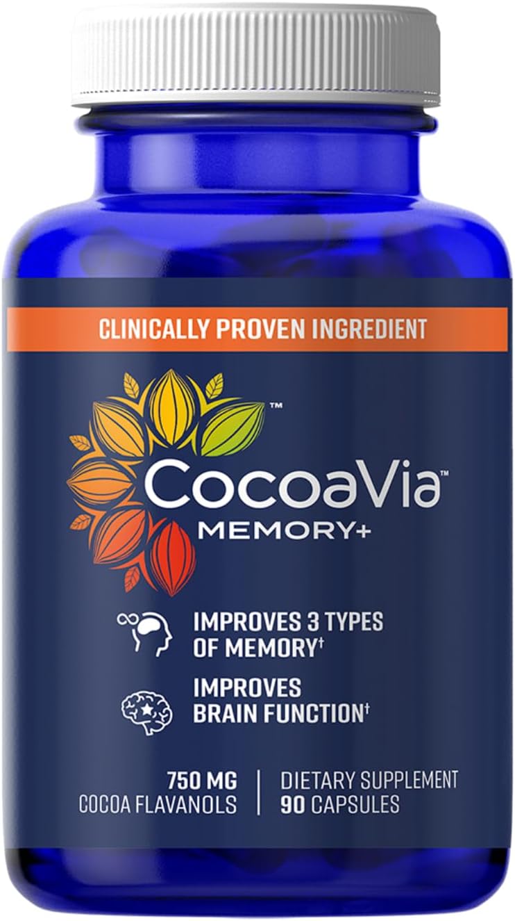 Cocoavia Memory+ Brain Supplement, 90 Day, 750 Mg Cocoa Flavanols, Memory & Brain Booster, Vegan, Plant Based, Gluten Free, 270 Capsules
