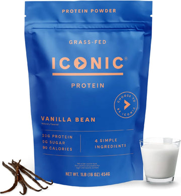 Iconic Protein Powder, Vanilla Bean - Sugar Free, Low Carb Protein Powder - Lactose Free, Gluten Free, Non-Gmo - 20G Grass Fed Whey & Casein Protein - Keto Friendly, 1 Lb Pouch (18 Servings)