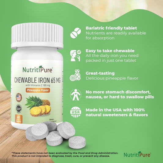 Chewable Iron Carbonyl 65 Mg With Vitamin C 180 Mg (For Women/Men) - Tablet In Pineapple Flavor 60 Count (1)