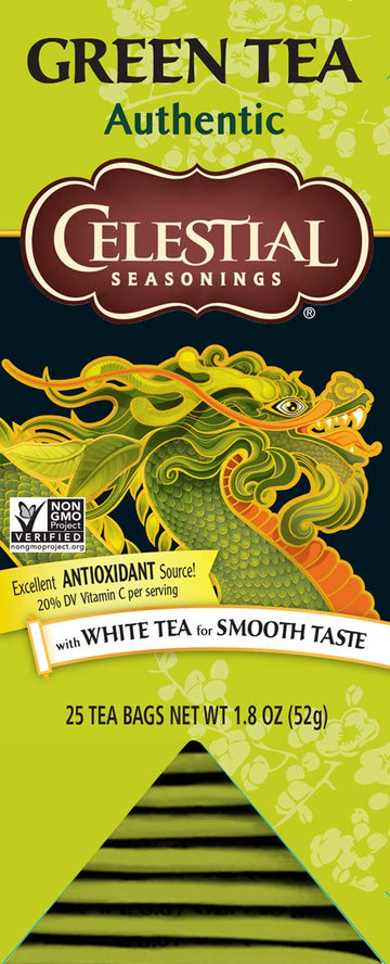Celestial Seasonings Green Tea, Authentic, Contains Caffeine, 25 Tea Bags (Pack Of 6)