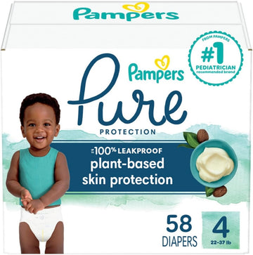 Pampers Pure Protection Diapers - Size 4, 58 Count, Hypoallergenic Premium Disposable Baby Diapers