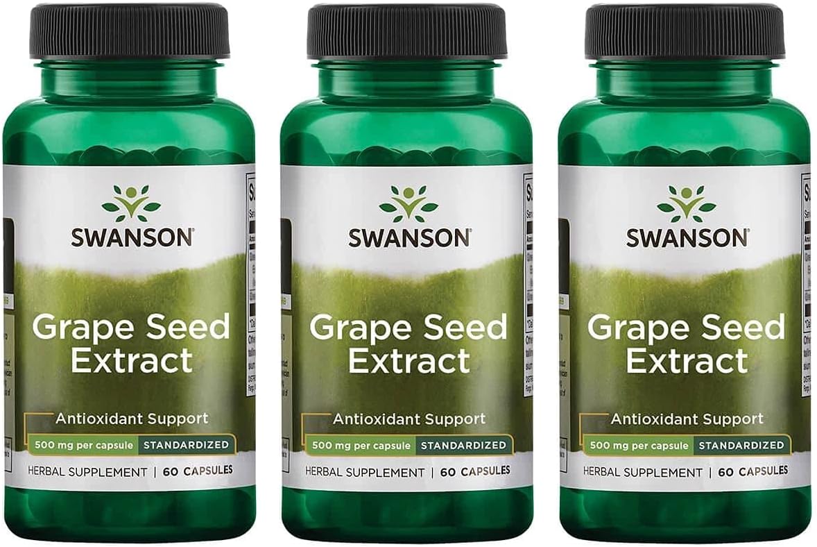 Swanson Grape Seed Extract (Standardized) 500 Milligrams 60 Capsules (3 Pack)
