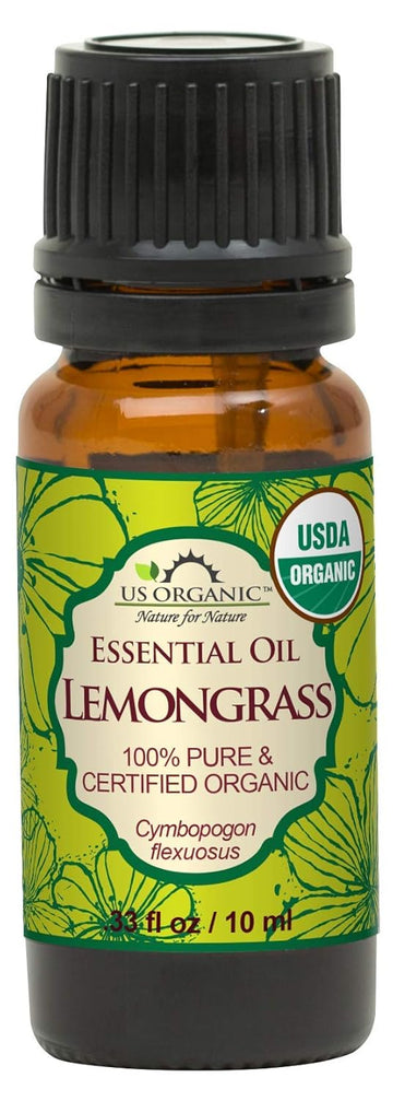 US Organic 100% Pure Lemongrass Essential Oil, USDA Certified Organic, Extracted by Steam Distillation Method, for Hair, Nail Polish Remover, Bees Attraction, and More. 10 ml