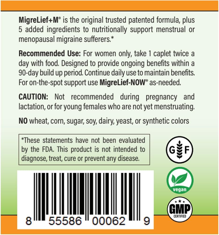 Migrelief+M – Advanced Nutritional Support Supplement For Women’S Neurological Health And Head Comfort – 60 Caplets (1-Month Supply) : Health & Household