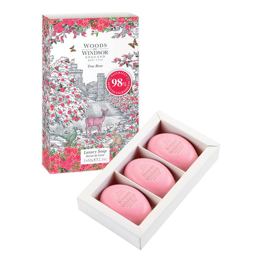 Woods Of Windsor Rose Soap Bars, Moisturizing Soap Bar With Shea Butter, Hand And Body Soap, True Rose Scent 3 X 60G