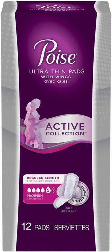 Poise Ultra Thin Pads with Wings Active Collection (Maximum - 12 Pads)