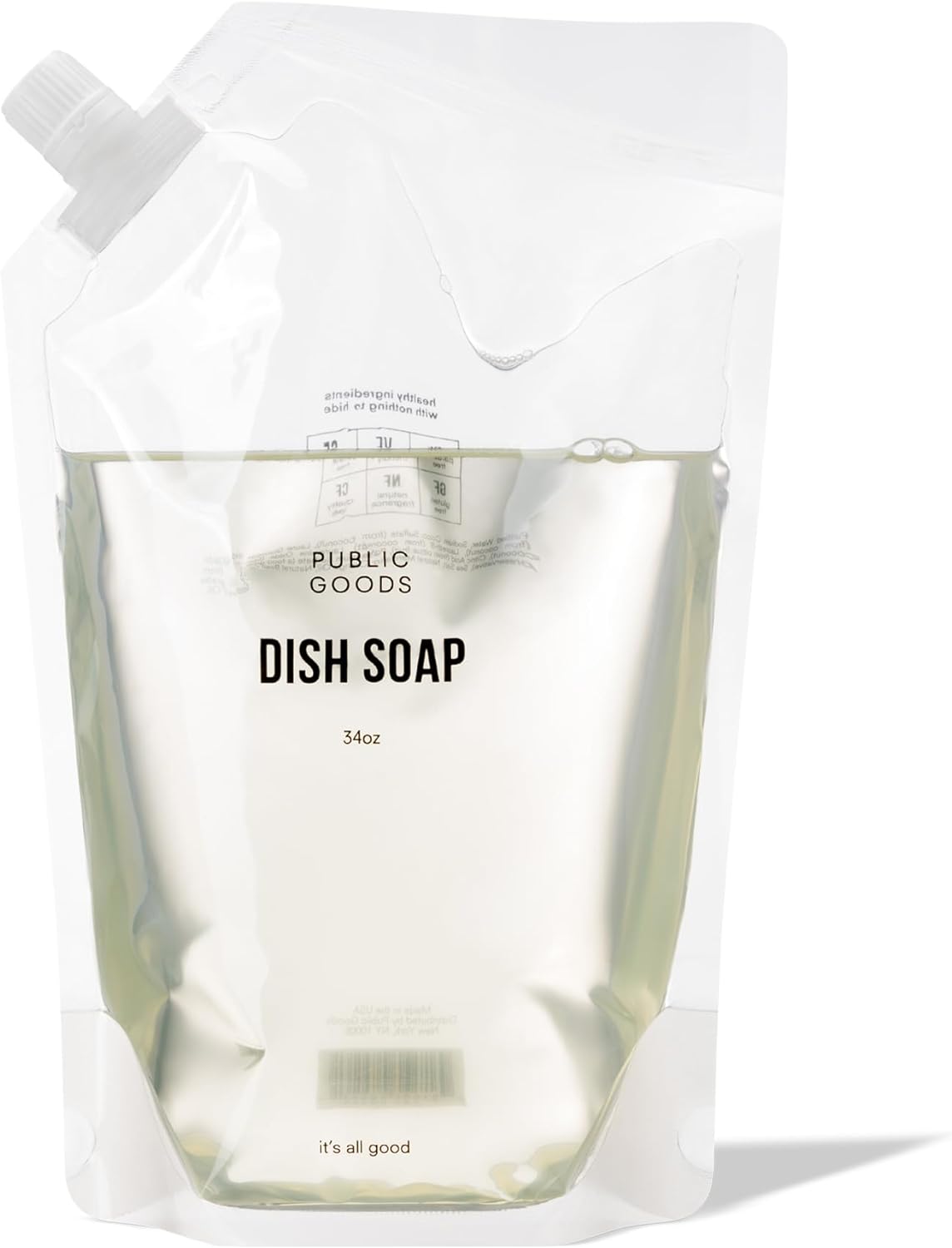 Public Goods Natural Dish Soap | Non-Toxic Kitchen Soap | Plant-Based & Vegan Friendly | Biodegradable | Clear Dish Detergent Liquid | Concentrated | Made in USA | Mandarin Basil | 34 Fl Oz Refill