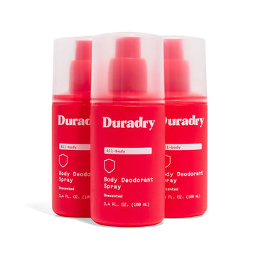 Duradry Body Deodorant Spray - Aluminum Free Deodorant, Prevent And Eliminate Any Body Odor Naturally - Unscented, 3.4 Fl Oz (Pack Of 3)