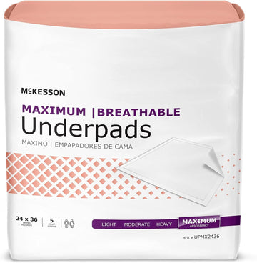 Mckesson Maximum Breathable Underpads, Incontinence Bed Pads, Maximum Absorbency, 24 In X 36 In, 5 Count