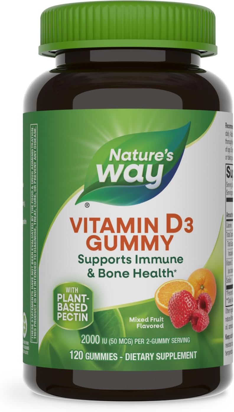 Nature'S Way Vitamin D3 Gummies, Supports Immune And Bone Health*, 2000 Iu (50 Mcg) Per 2-Gummy Serving, Mixed Fruit Flavored, 120 Gummies (Packaging May Vary)