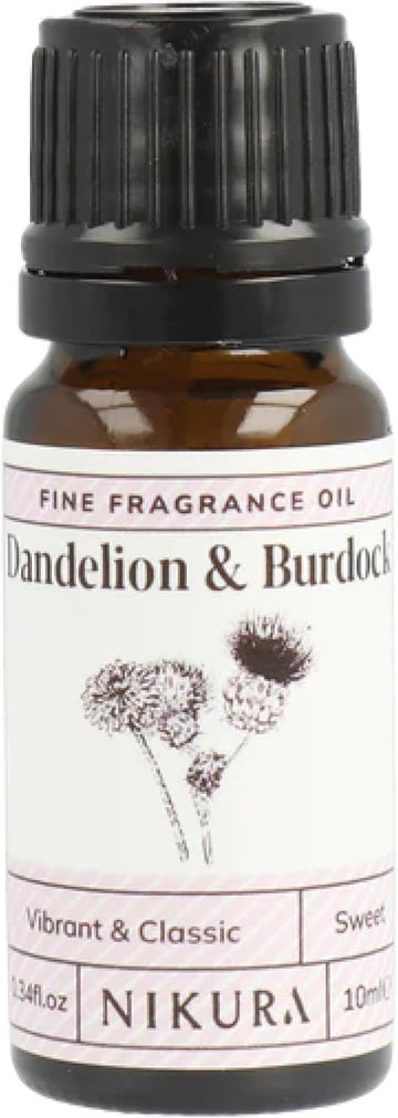 Nikura Dandelion & Burdock Fine Fragrance Oil - 10ml | Perfect for Soap Making, Candle Making, Wax Melts, Diffuser, Burner | Great for use in Bath Bombs, Perfume Oil, Perfume Scents | Vegan & UK Made