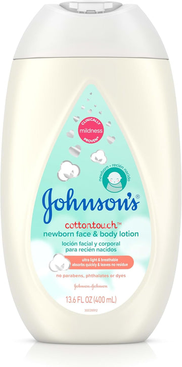 Johnson'S Cottontouch Newborn Baby Face And Body Lotion, Hypoallergenic Moisturization For Baby'S Skin, Made With Real Cotton, Paraben-Free, Dye-Free, 13.6 Fl. Oz