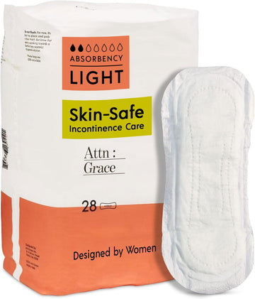 Attn: Grace Light Incontinence Pads for Women (28-Pack) - High Absorbency Sensitive Skin Protection for Bladder Leaks or Postpartum/Discreet, Breathable, & Plant-Based