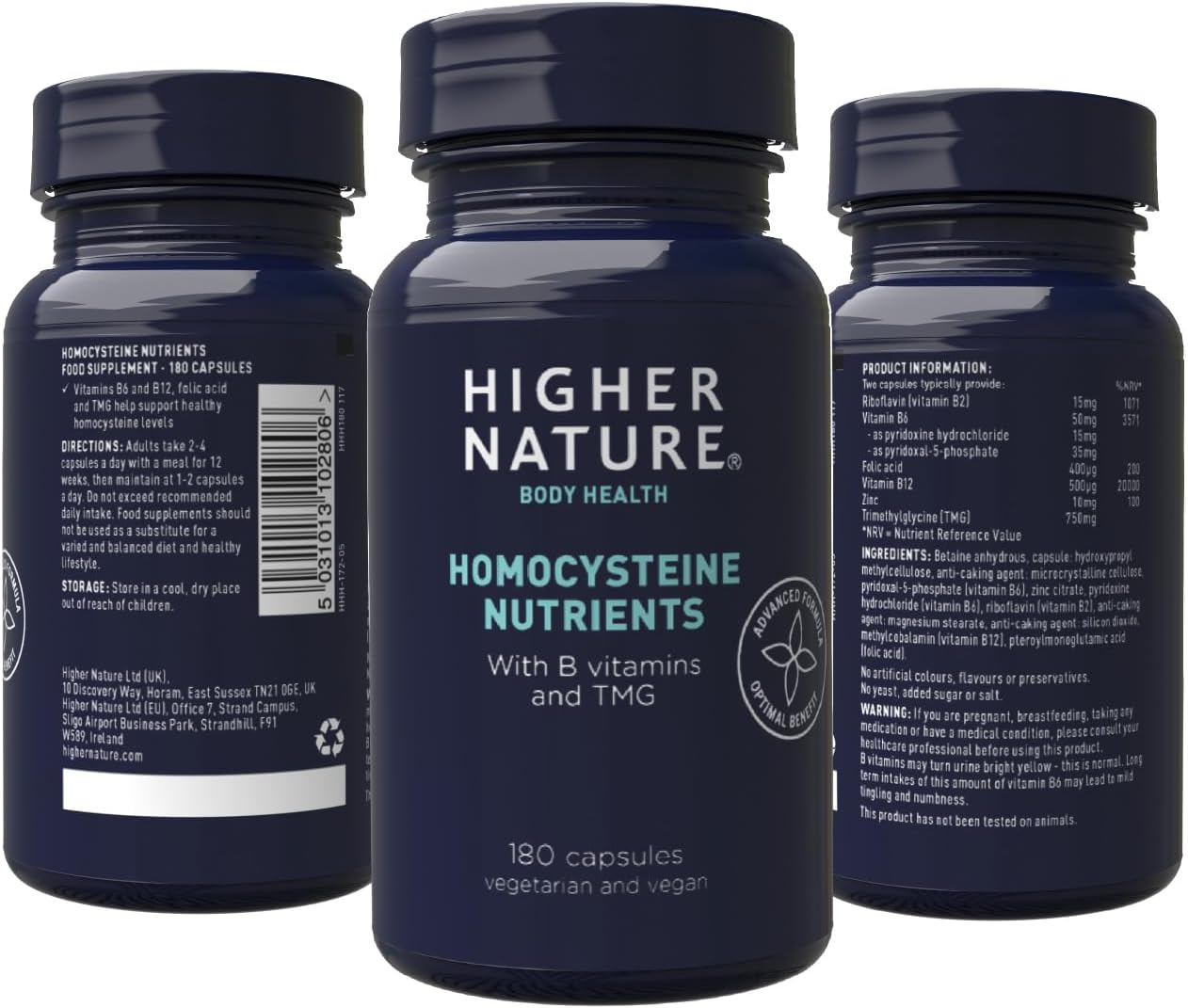 Higher Nature – Homocysteine Nutrients - H Factors - Improved Energy - Healthy homocysteine - Unique Blend of B Vitamins & TMG - Vegetarian & Vegan - 180 Capsules : Amazon.co.uk: Health & Personal Care