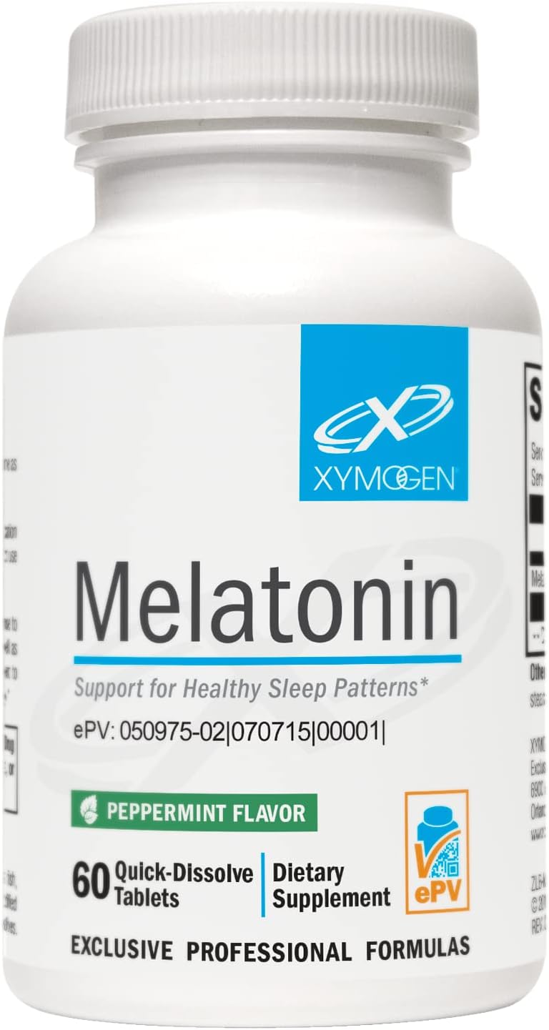 XYMOGEN Melatonin - Peppermint Lozenges - 3mg Melatonin Supplement for Nighttime, Antioxidant + Immune Support (60 Quick-Dissolve Tablets)
