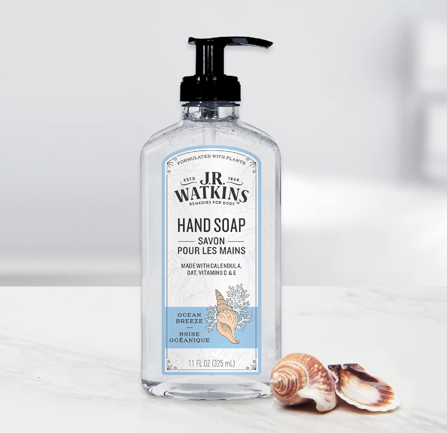 J.R. Watkins Gel Hand Soap With Dispenser, Moisturizing Hand Wash, All Natural, Alcohol-Free, Cruelty-Free, USA Made, Ocean Breeze, 11 Fl Oz, 3 Pack : Beauty & Personal Care