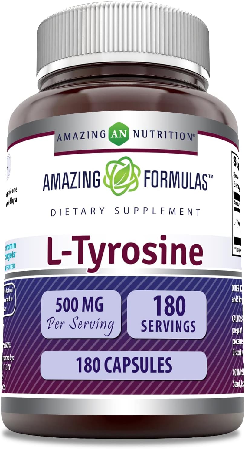 Amazing Formulas L Tyrosine 500Mg Capsules Supplement | Non-Gmo | Gluten Free | Made In Usa (180 Count (Pack Of 1))