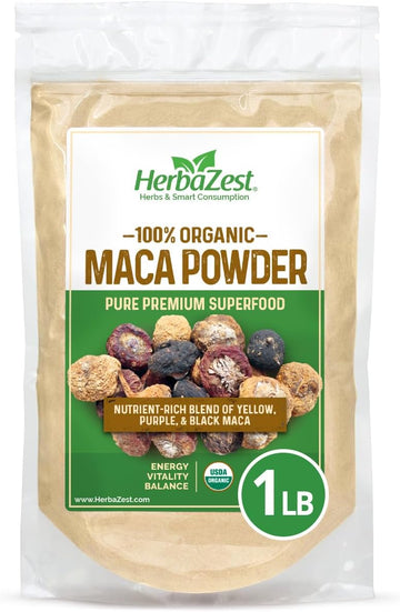 HerbaZest Maca Powder Organic - 1 LB - USDA Certified, Vegan & Gluten Free Superfood - Perfect for Smoothies, Juices, Baking, Yogurt & Cereal