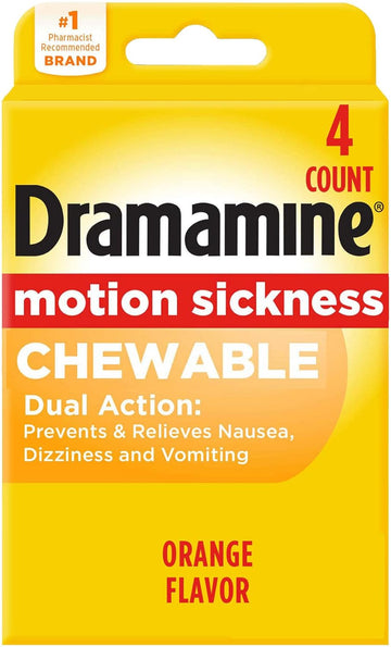 Dramamine Chewable, Motion Sickness Relief, Orange Flavor, 4 Count