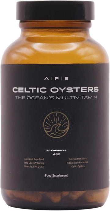 Ape Nutrition Celtic Oyster Capsules - Copper Zinc Iodine Selenium B12, Dha & Epa, Natural Multivitamin, Ancestral Supplement Uk, Sustainably Harvested, Oyster Extract, 300Mg Capsules