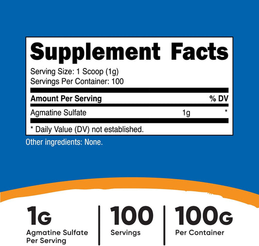 Nutricost Agmatine 100 Grams - Pure Agmatine Powder 100 Servings (Agmatine Sulfate)