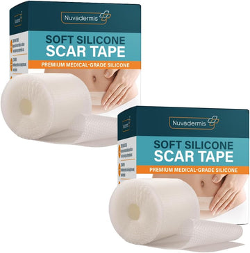 Nuvadermis Clear Silicone Scar Tape For Surgical Scars - 120" X 1.5" Rolls - Section, Tummy Tuck, Keloid, And Surgical Scars - Reusable Medical Grade Silicone Scar Tape - Pack Of 2