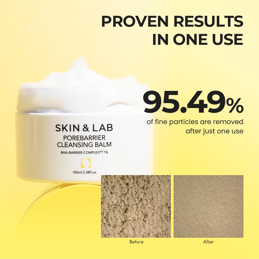 Skin&Lab Porebarrier Face Cleansing Balm | Eyelash Extension-Safe Cleanser | Vegan Makeup Remover For Waterproof Makeup | Balm To Oil To Milk | Gentle For | Made In Korea | 3.38 Fl Oz