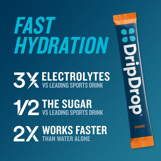 Dripdrop Hydration - Orange - Electrolyte Drink Mix Single Serve Hydration Powder Packets | Non-Gmo, Gluten Free, Vegan | 32 Sticks