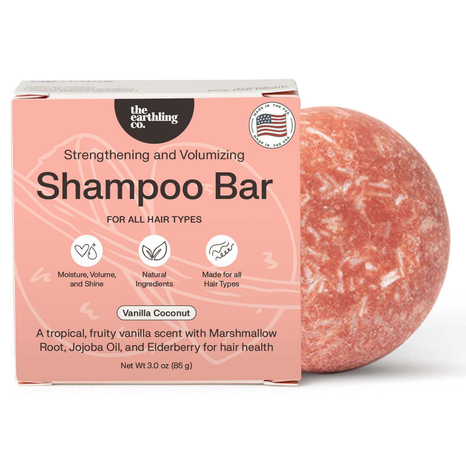 The Earthling Co. Shampoo Bar - Promote Hair Growth, Strengthen & Volumize All Hair Types - Paraben & Sulfate Free Formula With Natural, Vegan Ingredients For Dry Hair (Vanilla Coconut, 3 Oz)