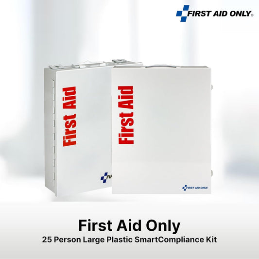 First Aid Only 90658 25-Person Smartcompliance First Aid Kit For Businesses, Ansi 2015 Compliant Metal Food Service First Aid Cabinet, 94 Pieces