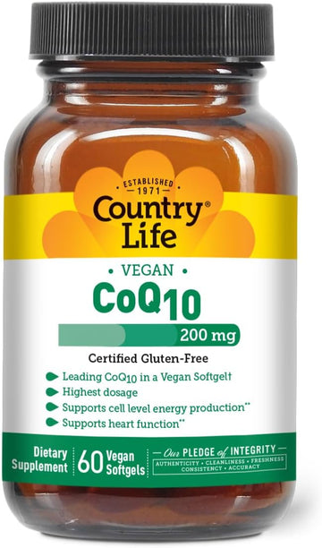 Country Life Simply Coq10, Supports Heart Function, 200Mg, 60 Vegan Softgels, Certified Gluten Free, Certified Vegan