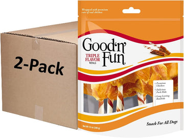 Good 'N' Fun Triple Flavor Wings, Made With Real Meat, Treats For All Dog Sizes- 2 Pack