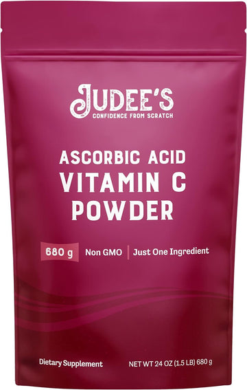 Judee?s Pure Vitamin C Powder 1.5lb (24oz) - 100% Non-GMO, Gluten-Free and Nut-Free - (L - Ascorbic Acid) - Immune Support & Antioxidant Supplement - No Fillers - for Cosmetics and Preserving Foods