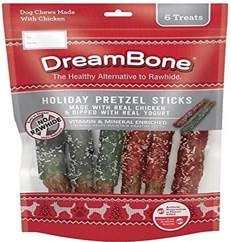 Dreambone Holiday Pretzel Sticks, 6 Count, Rawhide-Free Chews For Dogs