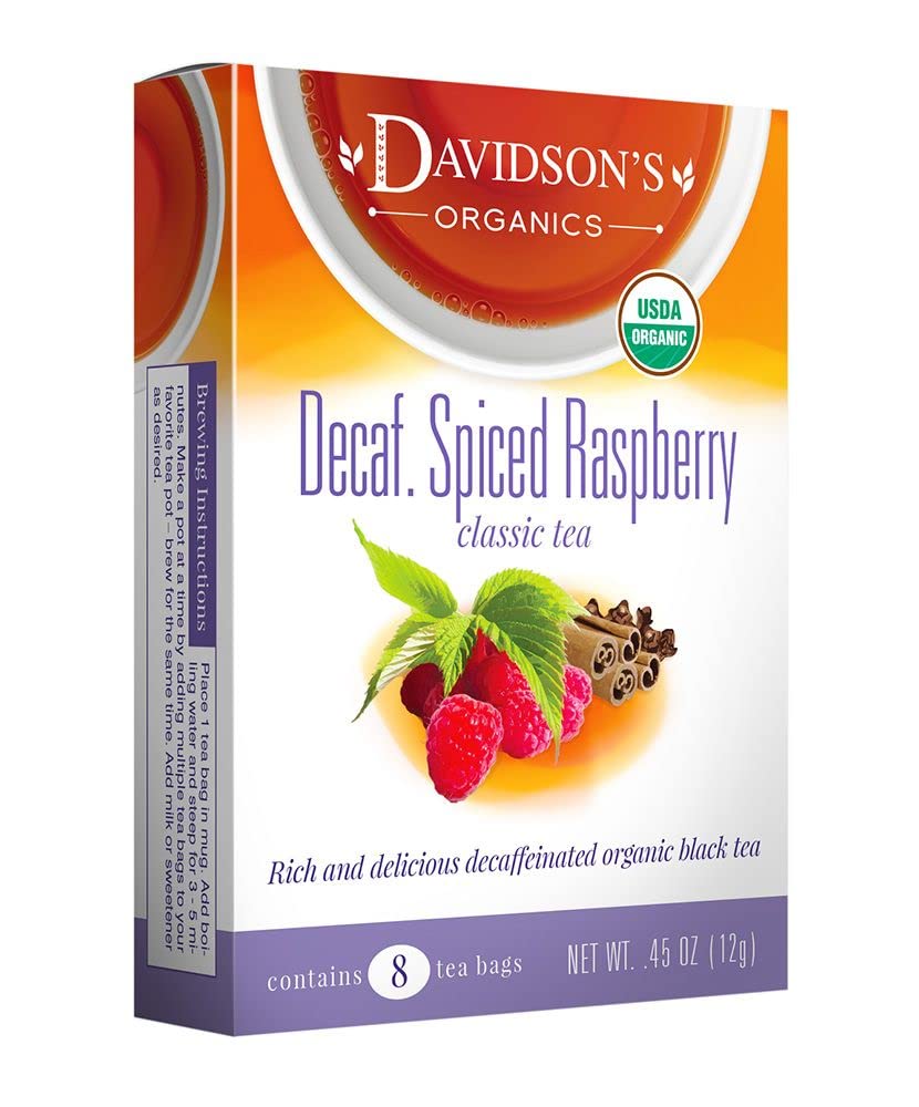 Davidson'S Organics, Decaffeinated Spiced Raspberry, 8-Count Tea Bags, Pack Of 12