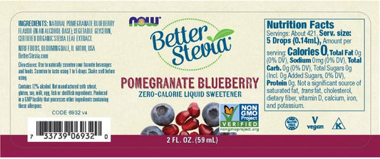 Now Foods Betterstevia Pomegranate Berry Zero-Calorie Liquid Sweetener, Keto Friendly, Suitable For Diabetics, No Erythritol, 2-Ounce