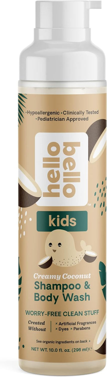 Hello Bello Kids Shampoo & Body Wash - Gentle Hypoallergenic Tear-Free Formula - Vegan And Cruelty-Free - Creamy Coconut Scented - 10 Fl Oz