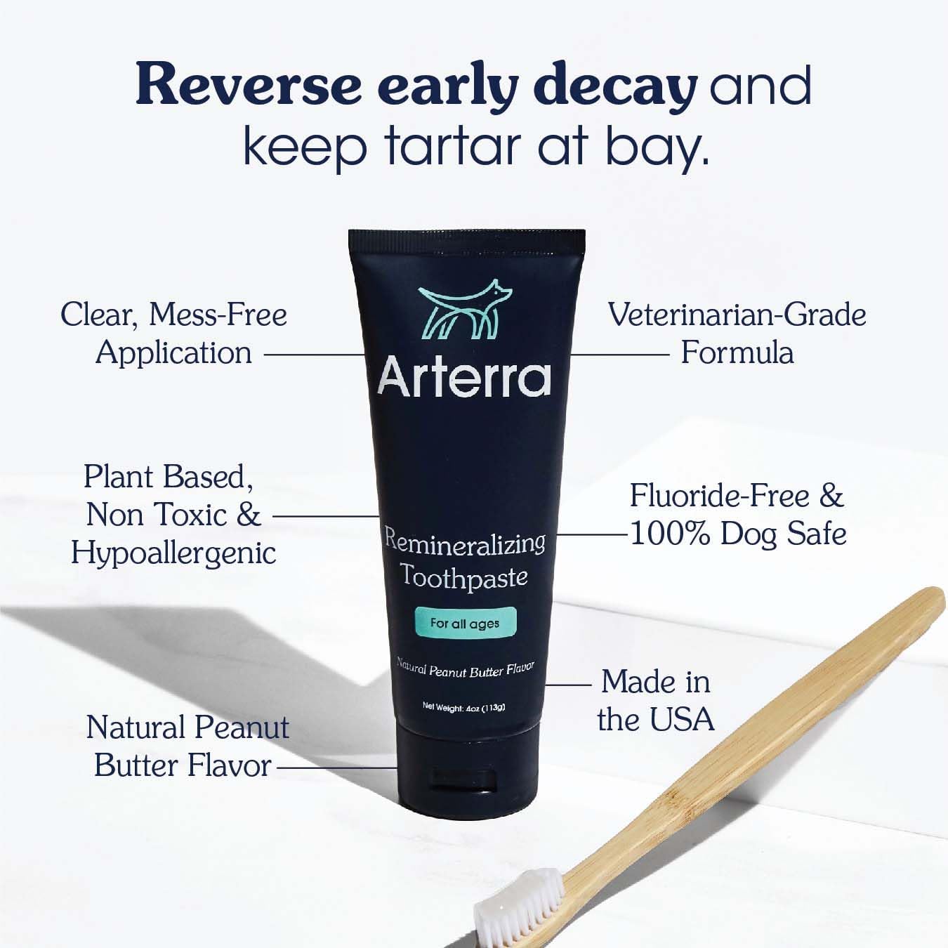 Remineralizing Dog Toothpaste – Vet-Grade, with Nano-Hydroxyapatite, Reverses Early-Stage Decay, Cleans Teeth, Removes Tartar, Freshens Breath by Arterra Pet Science, Plant-Based, Natural Flavor, 4oz : Pet Supplies