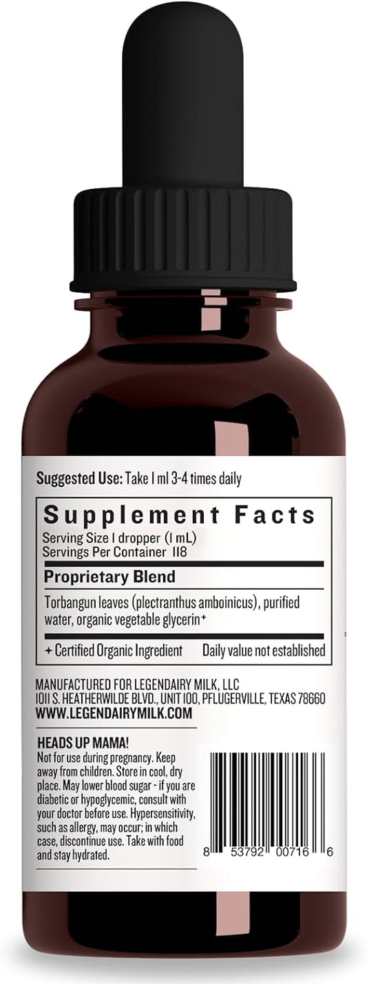 Legendairy Milk Lactivist Drops, Breastfeeding Supplement To Increase Breast Milk Supply, Organic Torbangun For Lactation, Made In Usa, Alcohol Free, 4 Fl Oz
