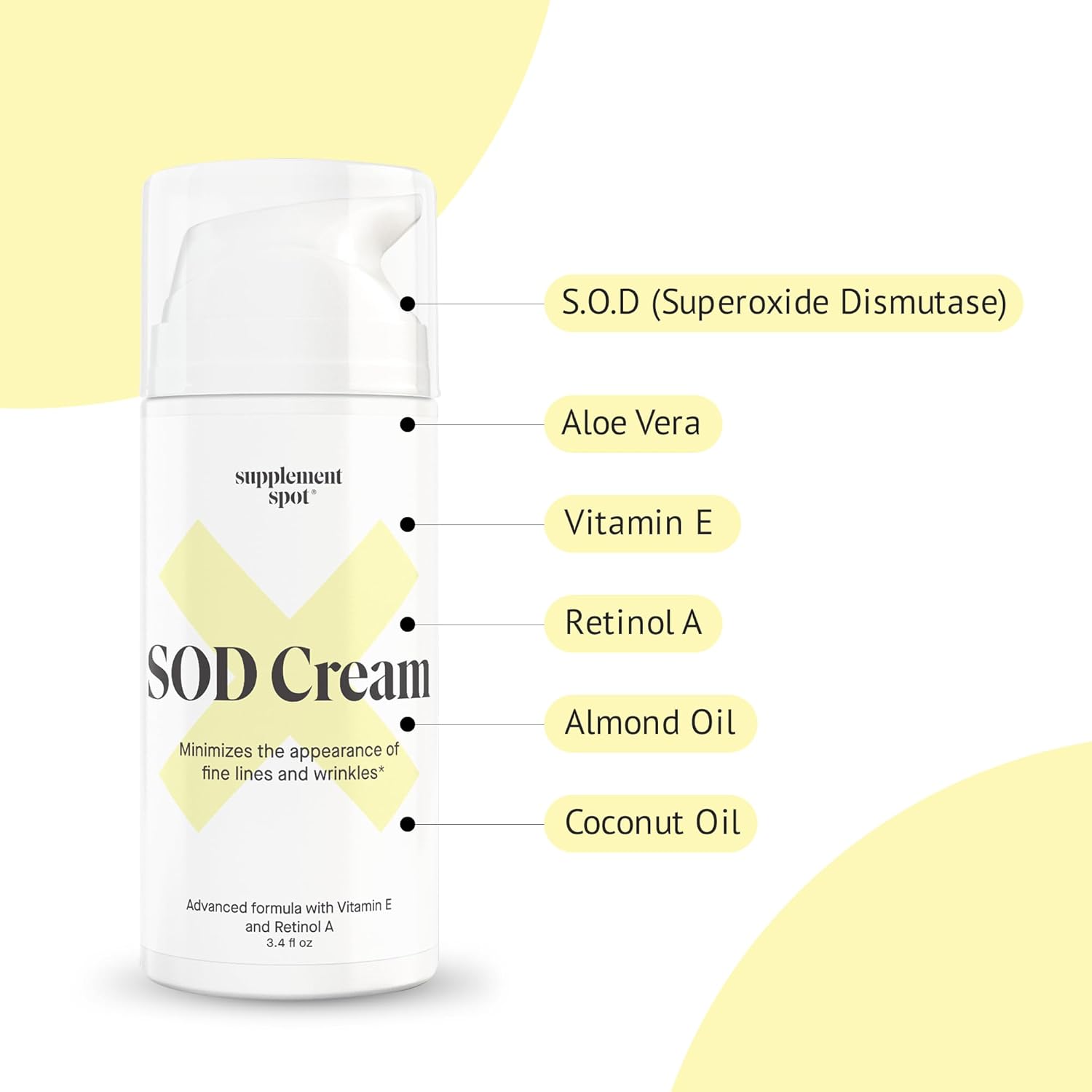 Supplement Spot Superoxide Dismutase (Sod) Anti-Aging Cream - Face Moisturizer For Fine Lines & Wrinkles, Smooth & Firm Skin, Youthful Glow, Antioxidant-Rich Skincare, 3.4 Oz : Beauty & Personal Care