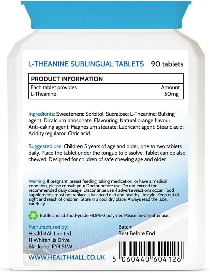 Health4All Kids L-Theanine 50mg 90 Tablets. Focus for Children. Supports Attention & Concentration. Natural Orange Flavour Chewable L-Theanine. Vegan : Amazon.co.uk: Health & Personal Care