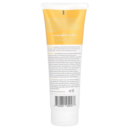 Cosmedica Skincare Vitamin C Facial Cleanser - 4 Oz, Vitamin C For Anti-Aging – Gentle Face Cleanser Refreshes And Restores Skin’S Natural Vibrance And Clarity : Beauty & Personal Care